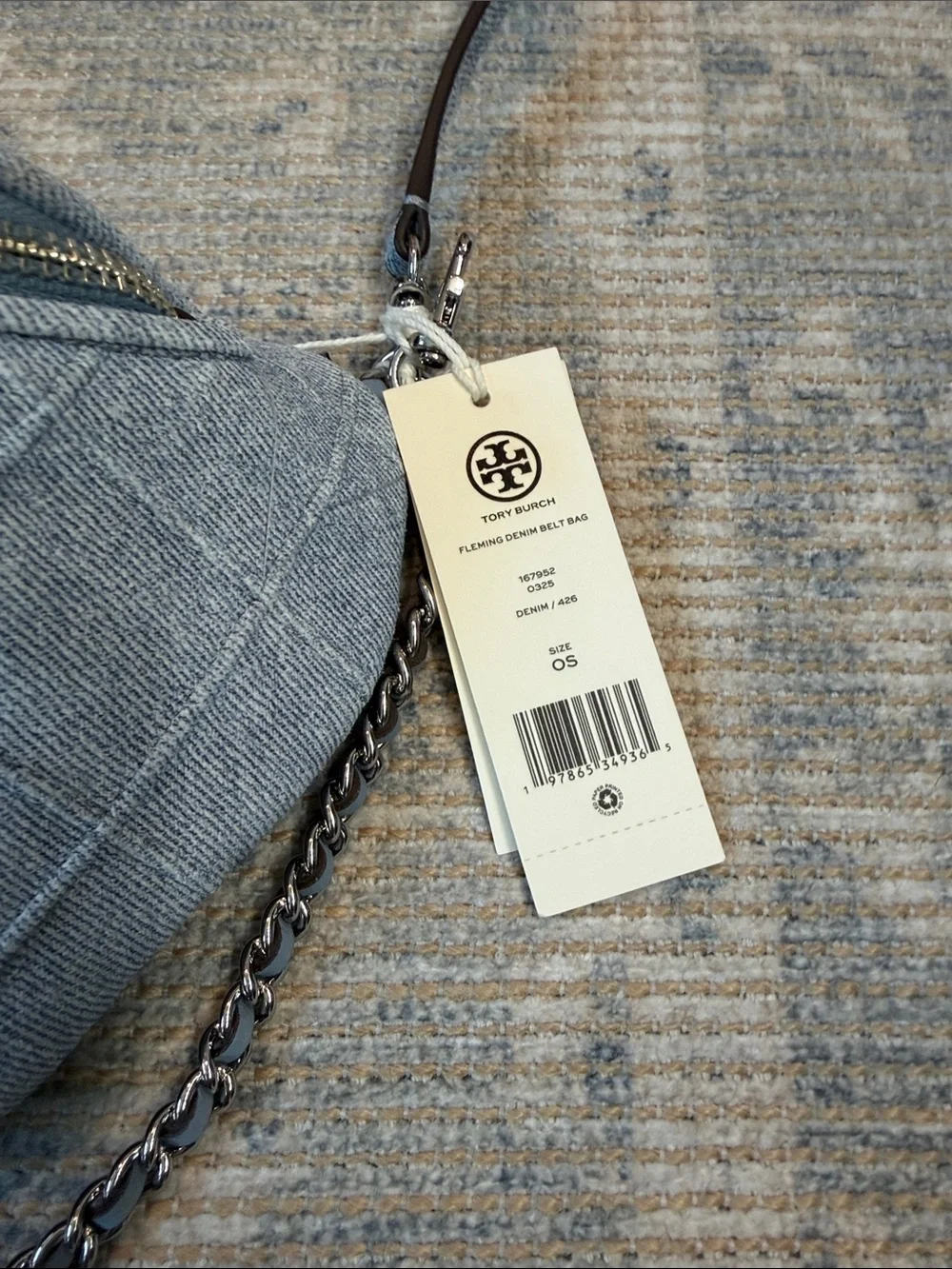 Tory Burch Denim-Print Suede Quilted Fleming with Chain Strap